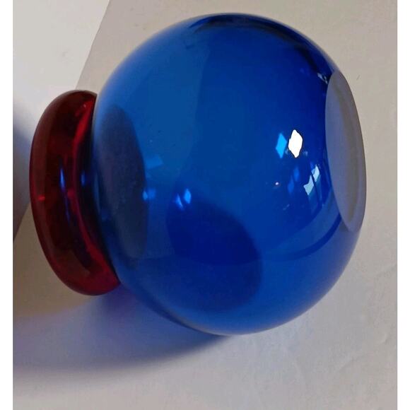 Art Glass Cobalt Blue With Red Open Top Bottle 5"H - Picture 5 of 13